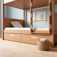 Lits superposés modernes et peu encombrants avec motif ours et tiroirs coulissants, lit mezzanine en bois pour enfants, taille double sur grand lit