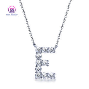 Collier en argent sterling 925 Kirin avec micro-zircons pour femme, plaqué rhodium, lettres 'E' anglaises sur chaîne à maillons, tendance - Product Image 1