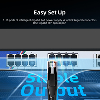 Switch PoE Tshield de 16 Puertos, 2 Uplink, 1 SFP Gigabit, No Administrado, Full-Duplex, Half-Duplex, 38Gbps, Plug and Play para Sistemas de Seguridad CCTV