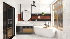 Ensemble de meubles de salle de bain de luxe moderne sur mesure, qualité hôtelière, étanche, blanc et noir, pour hôtel, villa, complexe hôtelier - Product Image 2