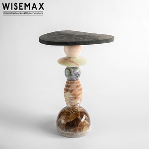 MUEBLES WISEMAX ligeros de lujo creativo hogar Hotel café sofá mesa auxiliar mármol travertino café mesa de té para sala de estar - Product Image 4