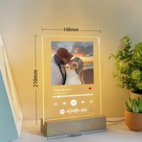 Plaque acrylique LED personnalisée avec code musical, photos/album, support de code musical avec base en bois