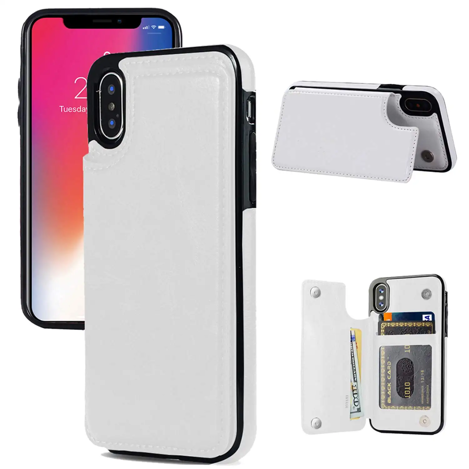 iPhone X/XS Slim Leather Case with Credit Card Holder Protective Case with a Free Screen Protector for