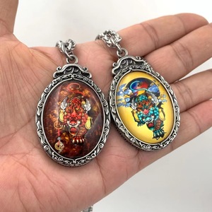 yunnique Chinese Style <b>Titanium</b> Steel Pixiu Thangka Pendant Unisex Fashion Necklace Mythical Beast Design Bezel Setting 216082 - Product Image 3