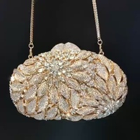 Sac de soirée de luxe pour femme, orné de feuilles et de fleurs incrustées de diamants, pochette de banquet dorée, sac à main en strass, boîte métallique ajourée élégante