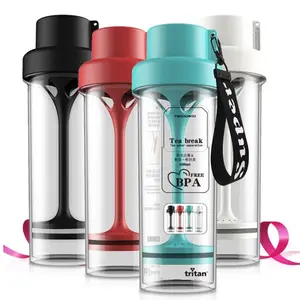 Garrafa de água sem bpa para 400ml, garrafa brilhante de parede dupla infusor de chá, tritan, com filtro de chá