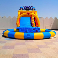 Toboggan aquatique gonflable sur le thème de l'océan avec grande piscine, parc aquatique gonflable double piste de qualité commerciale pour location de fêtes d'enfants