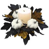 Couronne de bougies artificielles d'Halloween, 3 styles : citrouille, feuille d'érable, motif floral pour la décoration de table, de cheminée et de fête à la maison