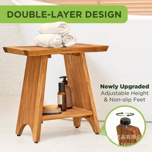 Tabouret de salle de bain en bois massif, 45x30x46 cm, étagère de rangement étanche pour douche, sauna, spa - Product Image 2