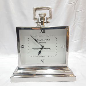 Table Clock Stainless Steel Metal Hanging Hook Stand Rectangular Shape Roman Numerical Home Office 14x4x12 Inch - Product Image 1
