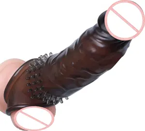 새로운 두꺼운 명확한 남근 소매 재사용 가능한 익스텐더 현실적인 질감 수탉 시스 수탉 콘돔 페니스 고환 반지 남성용 섹스 토이