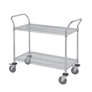 Kitchen Shelf Chrome Plated 2-tier Wire Shelving Cart with Handles