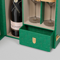 Boîte cadeau en cuir PU de luxe avec tiroir, boîte à champagne personnalisée avec emplacements pour verres à vin