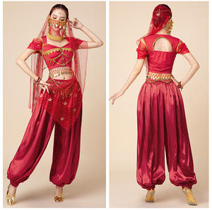 Cosplay de mujer <span class=keywords><strong>Aladdin</strong></span> <span class=keywords><strong>Jasmine</strong></span> Princess Bollywood Danza del vientre Fiesta de Halloween Disfraces de actuación Top con pantalones Traje - Product Image 4