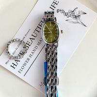 Jam Tangan Wanita Oval Kecil Sederhana dengan Tali Stainless Steel untuk Pelajar Wanita, Elegan Minimalis, Laris Manis