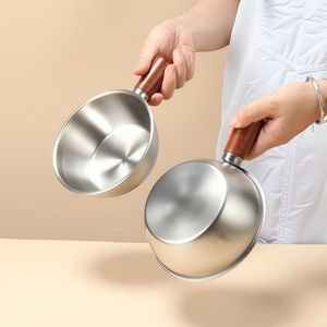 Mini olla de acero inoxidable de 1.5L con mango de madera para sopa de fideos instantáneos, uso individual. - Product Image 1