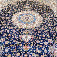 Tapis persan bleu en soie fait main de Turquie, 10x14 pieds, achetez de grands tapis en ligne en Inde