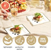 60 Assiettes Carrées Blanches Jetables en Plastique Premium de 6,5 Pouces, Sans BPA, Bord Doré, Idéales pour Mariages, Anniversaires, Pique-niques, Barbecues