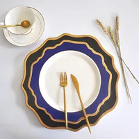 Свадебная уникальная тарелка в форме подсолнуха с черной Золотой оправой, обеденная тарелка