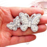 Direct leverbaar Nieuwe 3D Parel Strass Aan te naaien Vlinder Patches, DIY Applicaties voor Schoenen Hoeden Kleding Decoratie Groothandel