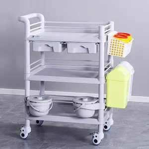 Professionele Fabriek Groothandel Plastic Abs Trolley Multifunctionele Zorg Ziekenhuis Kliniek Tandheelkundige Drieledige Trolley Met Lade