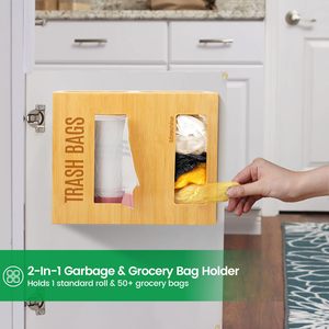 Bamboo Trash Bag <b>Storage</b> <b>Box</b> Double Layer Wall Mount For <b>Kitchen</b> Household Use - Product Image 2