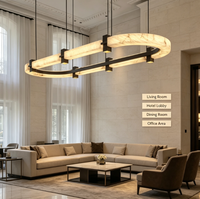 Suspension LED ovale linéaire moderne en marbre d'albâtre naturel, à montage en surface, dimmable, pour salle à manger, villa, bureau