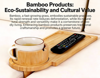 Support de tasse pliable en bambou avec finition laquée écologique, fente pour télécommande, plateau gain de place pour boissons et collations, idéal pour le salon