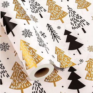 MAYPLUSS Christmas Trees Wrapping <b>Paper</b> 17 Inch X 33 Feet Minimalistic Gold Design Eco-Friendly Gift <b>Wrap</b> - Product Image 1