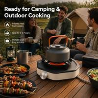 Réchaud de camping portable monobloc en acier inoxydable coupe-vent au butane, brûleur à gaz extérieur pour faire bouillir du thé, pique-nique et cuisine en camping