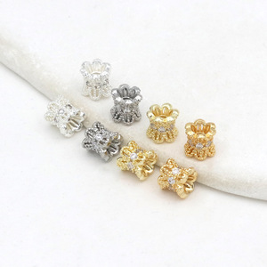 Double-<b>Sided</b> Flower Spacer Bead 18k Gold Silver Cubic Zirconia DIY Jewelry Findings For Bracelet Necklace Making Accessories - Product Image 3