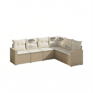 Conjunto de Sofás de Jardín Beige de 6 Plazas, Muebles de Ratán para Exteriores Resistentes a la Intemperie, Diseño Contemporáneo - Product Image 1