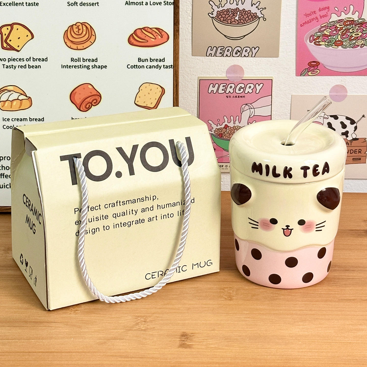 [Gift Box] Pearl Straw Cup - Cat