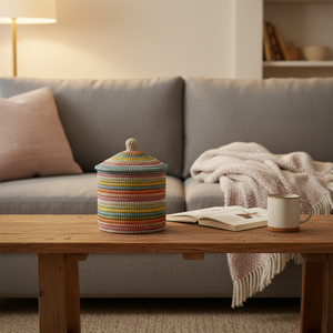 Cesti Portaoggetti Decorativi Moderni in Cotone Naturale Intrecciato con Coperchio, Impilabili e Appendibili per il <span class=keywords><strong>Bagno</strong></span> - Product Image 5