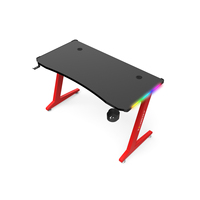 Bureau de jeu RGB LED noir en gros directement de l'usine avec porte-gobelet et crochet pour casque, surface en bois et pieds en acier épais