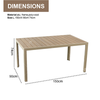 Meubles de patio en aluminium, meubles de jardin en bois, ensemble de table et de chaises de salle à manger d'extérieur, ensemble de 7 pièces