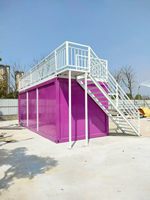 Rumah Kontainer Prefab Ungu Instalasi Cepat, Rumah Mungil Baja Modular Modern, Apartemen Teras Atap Ramah Lingkungan