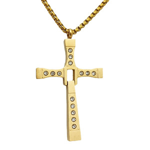 Stainless Steel Cross Pendant <b>Necklace</b> Men's Geometric Design Pave Setting Diamond Encrusted Fashion Jewelry - Product Image 5