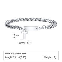 Bracelet chaîne croisée en acier inoxydable avec plaque rectangulaire et maillons en croix creux, style minimaliste, bijou permanent pour homme, cadeau