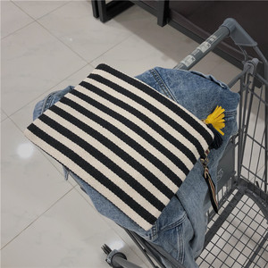 Bolsa de lona para cosméticos para mujer, estuche organizador de <span class=keywords><strong>maquillaje</strong></span> a rayas con borla, bolsa de aseo de viaje, estuche de belleza de lona, 2023 - Product Image 3