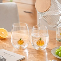 Verre à eau en verre borosilicate soufflé à la main avec citrouille 3D à l'intérieur, en forme d'œuf, mignon et décoratif, pour jus et café