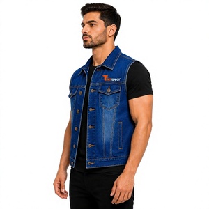 Wholesale <b>Men's</b> <b>Jean</b> Vests Custom Logo Denim Sleeveless Vest Casual Workwear Western Cowboy <b>Biker</b> Streetwear Fashion Cotton - Product Image 1