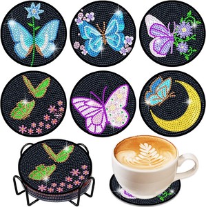 Kit de dessous-de-verre papillon en diamant à broder, 6 pièces, Kits d'art diamanté pour adultes - Product Image 2