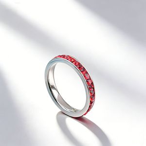 Crystal <b>Ring</b> Women's Pinky <b>Ring</b> <b>Titanium</b> Steel Red Diamond Channel Setting Everyday Wear - Product Image 4