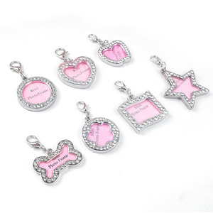 Plaques d'identification pour animaux de compagnie en strass de luxe, pour chats et chiens, gravure d'identification, cadre photo pour animaux de compagnie, cœur, os, étoile, photo, colliers pour chiens, porte-clés - Product Image 3