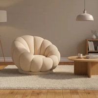 Fauteuil paresseux rotatif en velours Teddy, forme citrouille, base en bois, pour salon, fauteuil de détente, pouf individuel