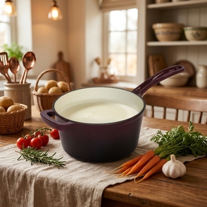 <span class=keywords><strong>Casserole</strong></span> en fonte émaillée professionnelle de 19,5 cm avec couvercle, pot à lait en fonte émaillée de 2,5 QT pour la cuisine - Product Image 1