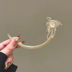 Épingles à cheveux rétro en forme de lune de phénix et de croissant de lune pour femmes, accessoires de luxe légers et exquis en strass - Product Image 5