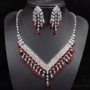 Farbige Strass Halskette Ohrringe setzt Braut mode Schmuck Accessoires Damen galvani sierte Halskette - Product Image 2
