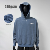 Sweat-shirt à capuche personnalisé en tricot gaufré 310 g/m² pour homme, coupe oversize, capuche croisée sans cordons, poche kangourou, style vintage décontracté